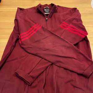 adidas Men's Maroon Zip-Up Sweater with Red Accents